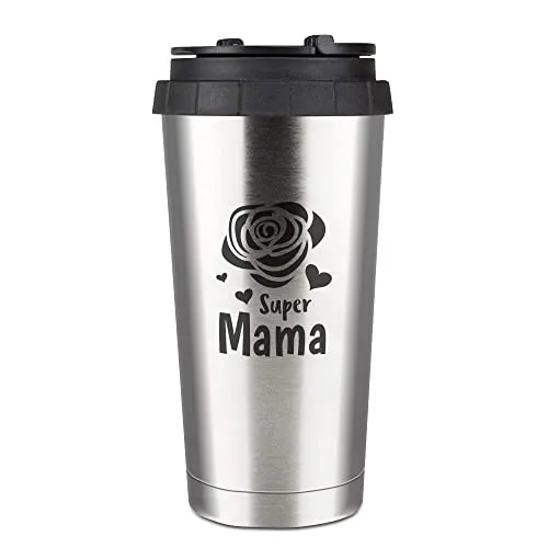Kaffeebecher Super Mama mit Rose