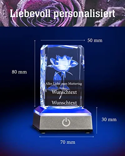 3D-Kristallquader Rose als Muttertagsgeschenk