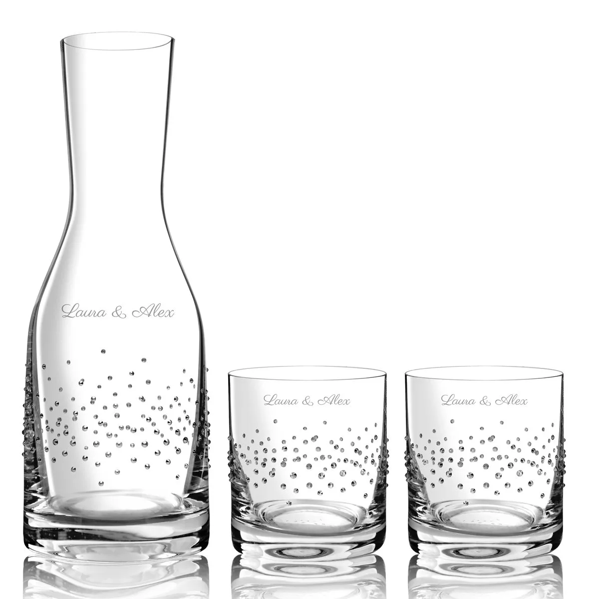 Karaffe und Gläser mit Swarovski-Steinen – mit oder ohne Gravur