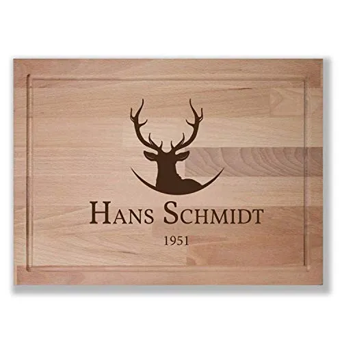Holz-Schneidebrett mit Gravur (Hirsch Design)