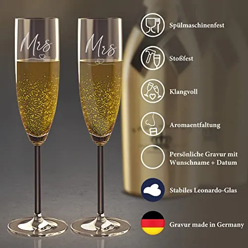 2er Sektglas mit Gravur und Champagner