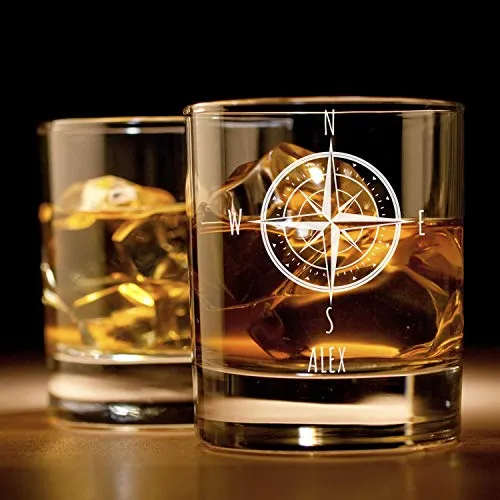 Whisky-Glas - Kompass - mit Namen