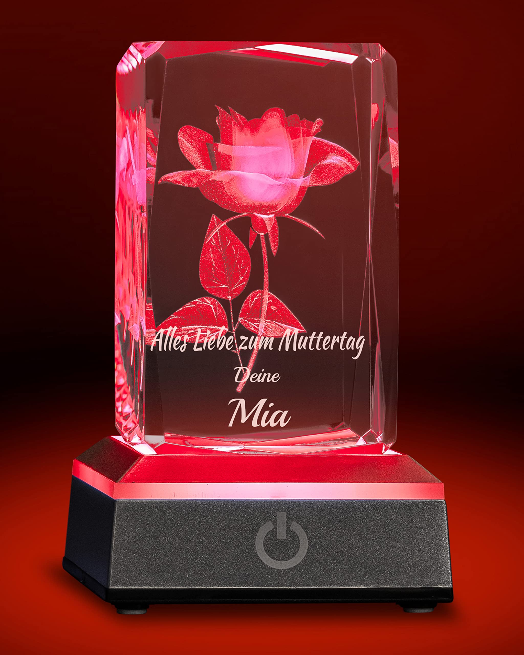 3D-Kristallquader Rose als Muttertagsgeschenk