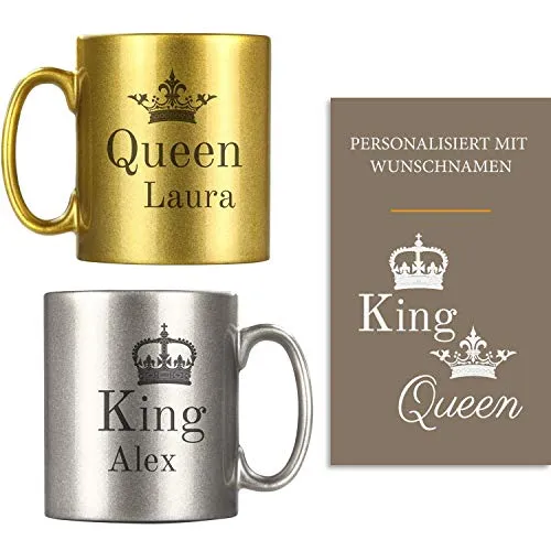 Personalisierbare Partnertasse Gold & Silber - King And Queen