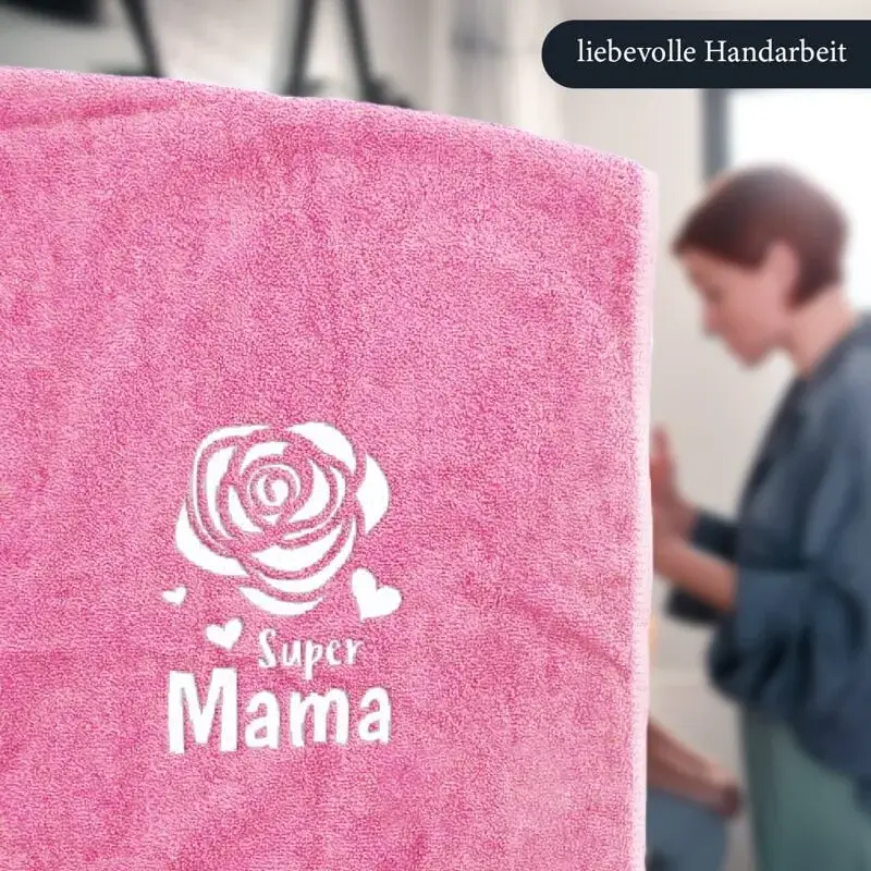 Handtuch bestickt Super Mama mit Rose