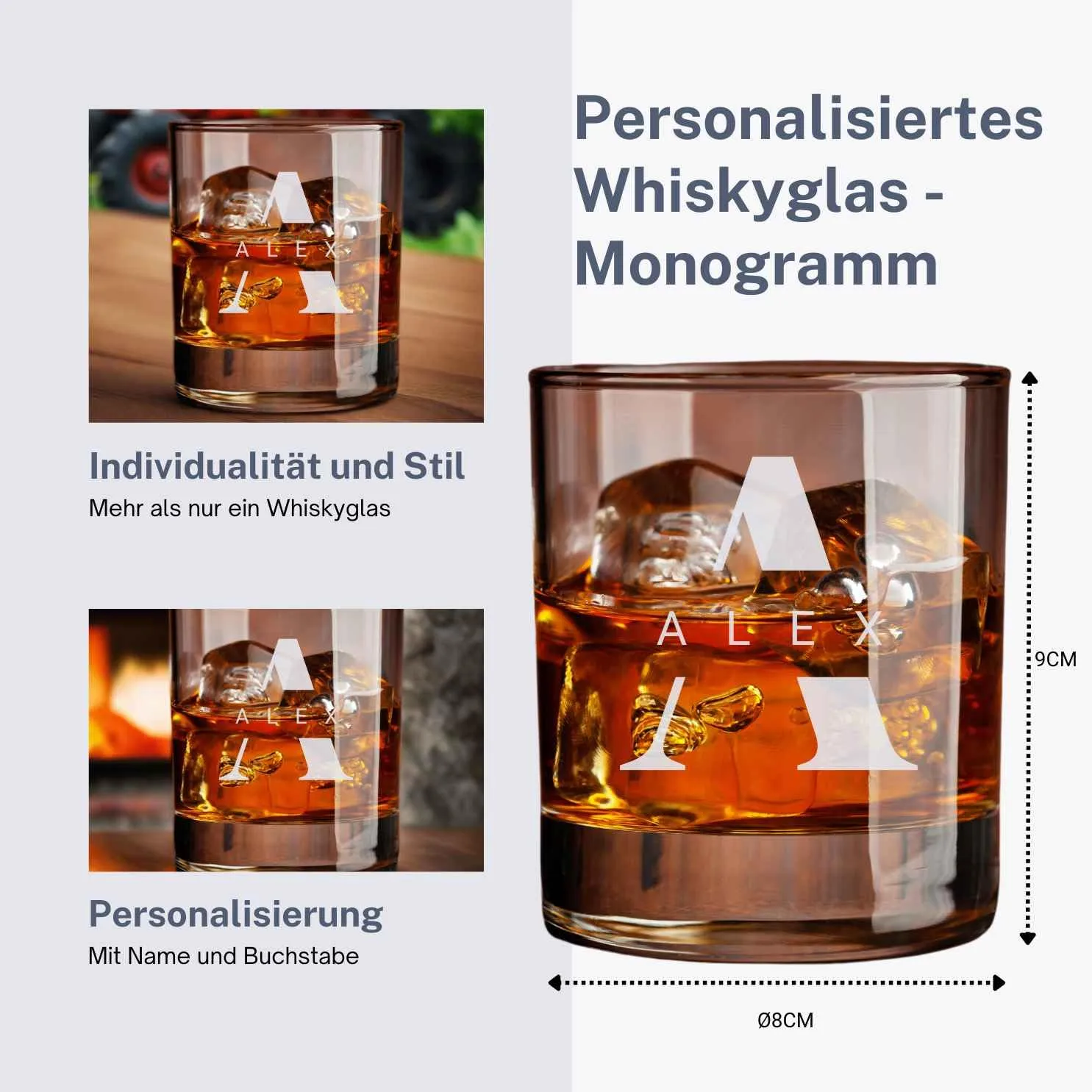 Personalisiertes Whiskeyglas - Initial und Name Gravur 