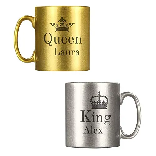 Personalisierbare Partnertasse Gold & Silber - King And Queen