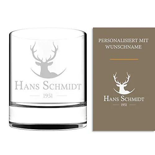 Whisky-Glas mit personalisierbarem Hirschdesign