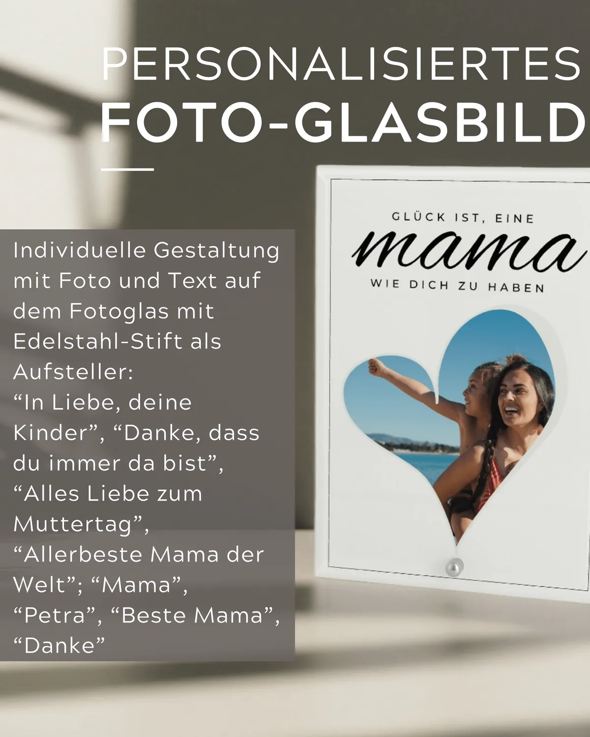 Personalisiertes Foto-Glasbild für Mama 