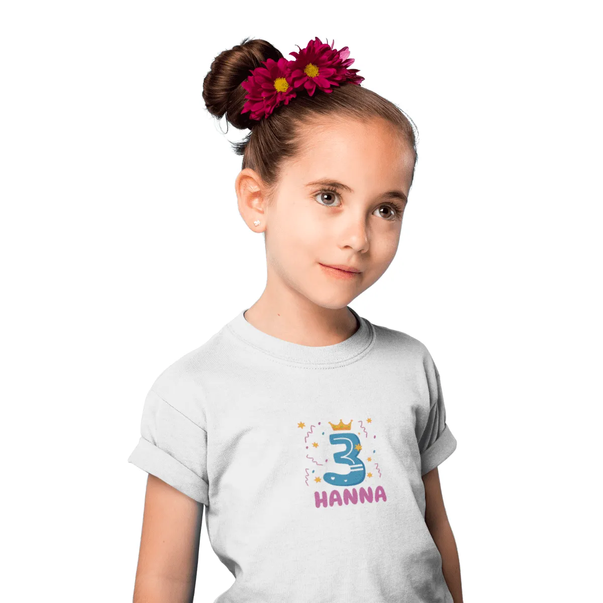 Kinder T-Shirt 3 Jahre mit Wunschname - Mädchen - Design Krone