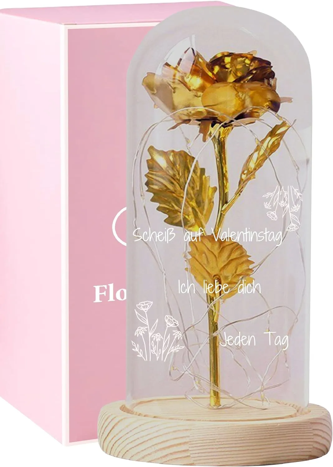 Goldene Rose Glasdom Valentinstag 3 Zeilen Text