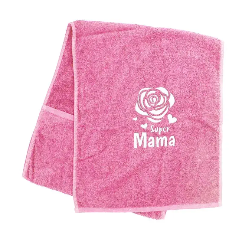 Handtuch bestickt Super Mama mit Rose