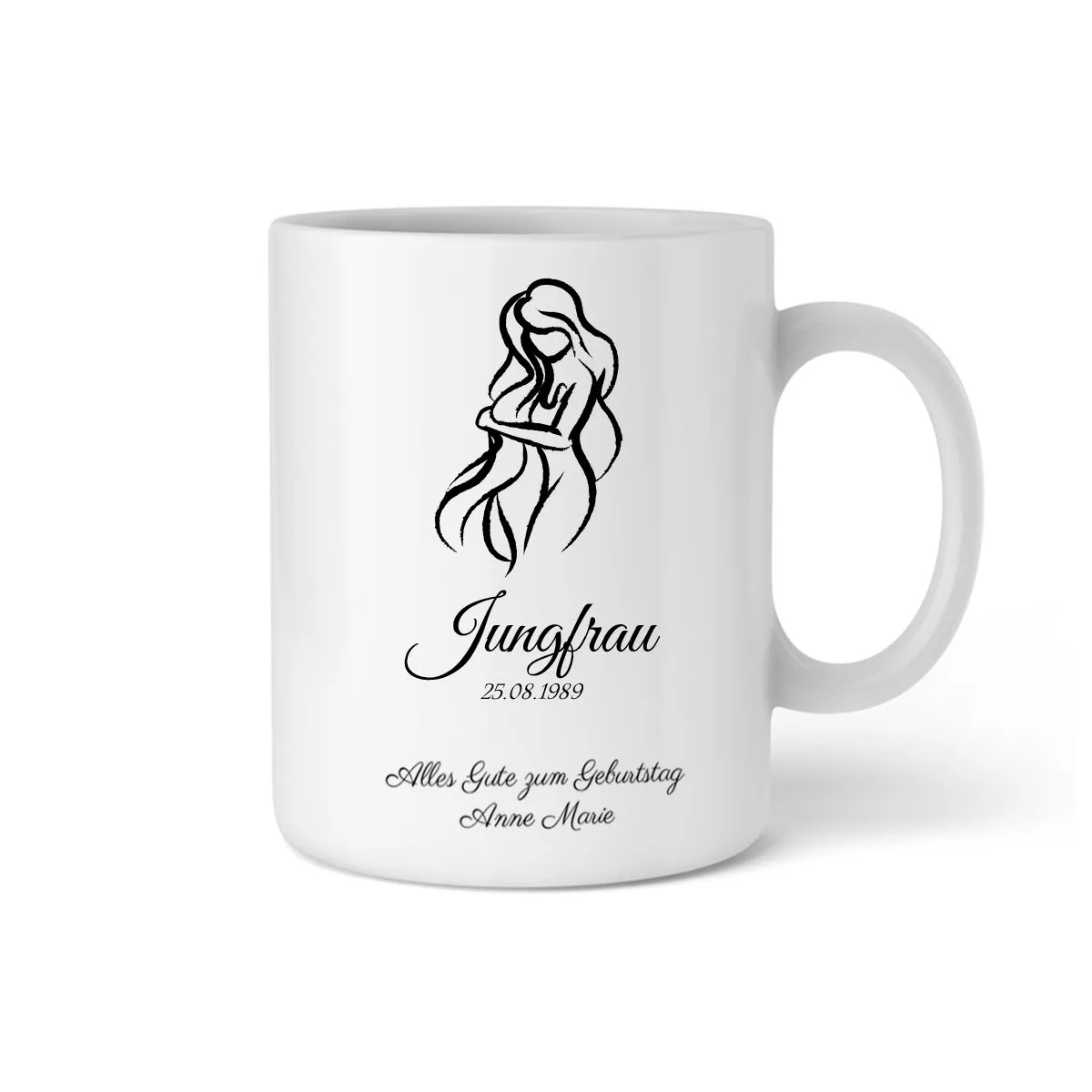 Sternzeichen-Tasse mit Namen – Jungfrau