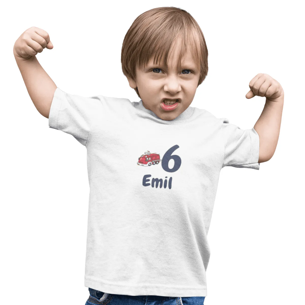 Kinder T-Shirt mit Wunschname und Alter - Design Feuewehr