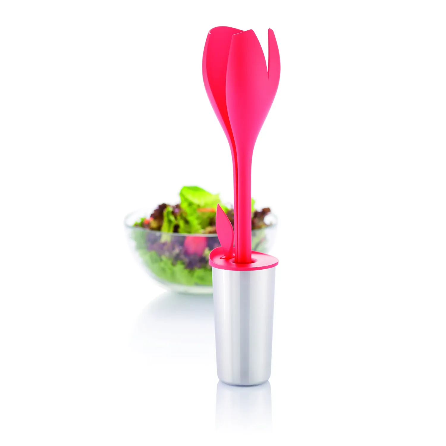 Salatbesteck und Dressing-Shaker Tulpe rot