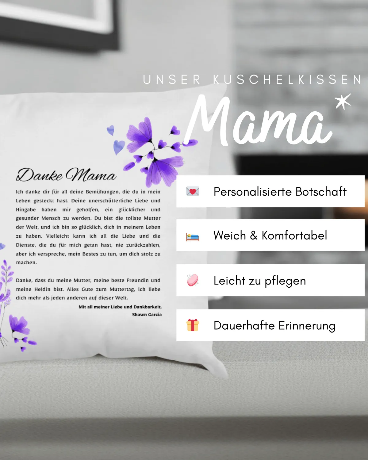Personalisiertes Text-Kissen für Mama – Individuelle Widmung