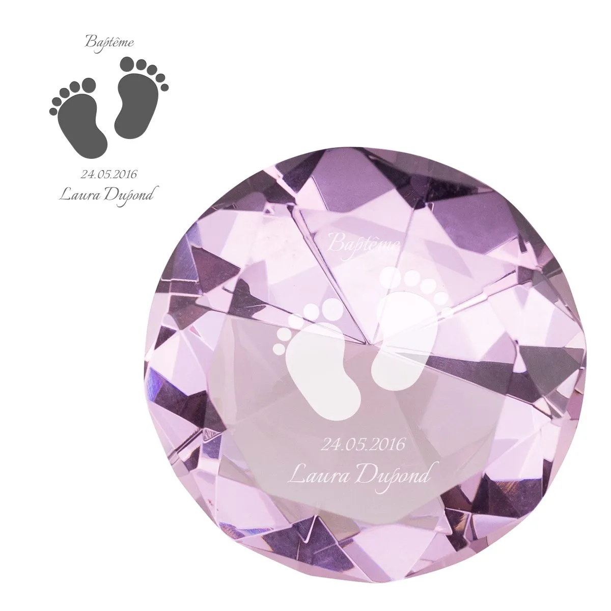 Kristall-Diamant mit Gravur zur Geburt - rosa